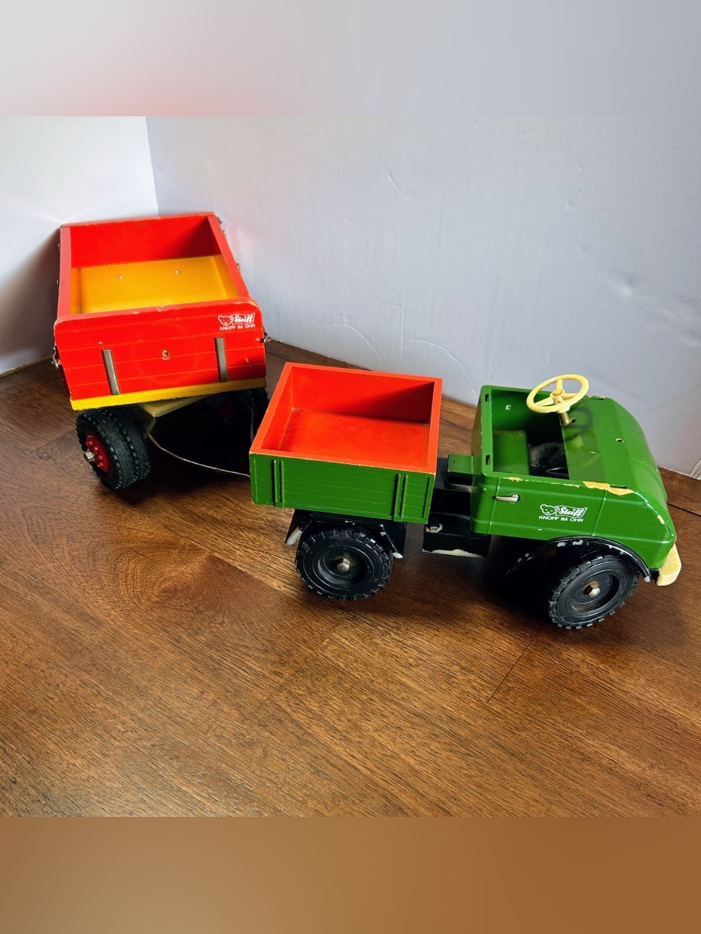 Vintage Steiff Mercedes Benz Unimog Wood Metal Dump Truck & Wagon